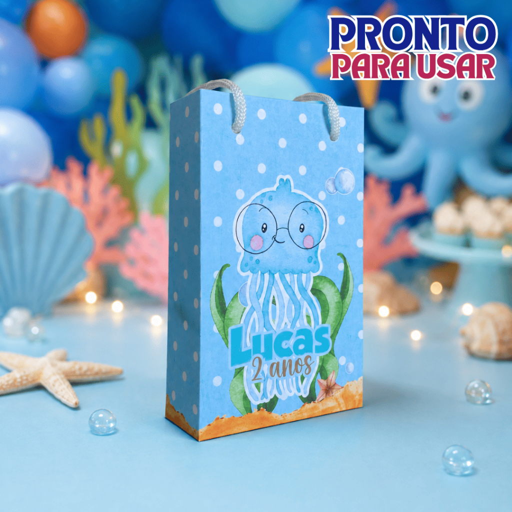 Sacola Surpresa P Personalizada Fundo do Mar Menino - Lembrancinha - Festa Infantil - Aniversário - CAIXAS MONTADAS
