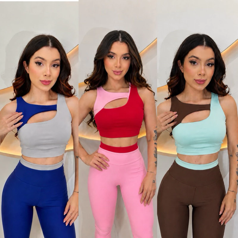 Conjunto Fitness Corrida Feminino Bicolor Suplex Premium Cós Alto Academia Zero Transparência — imagem 1