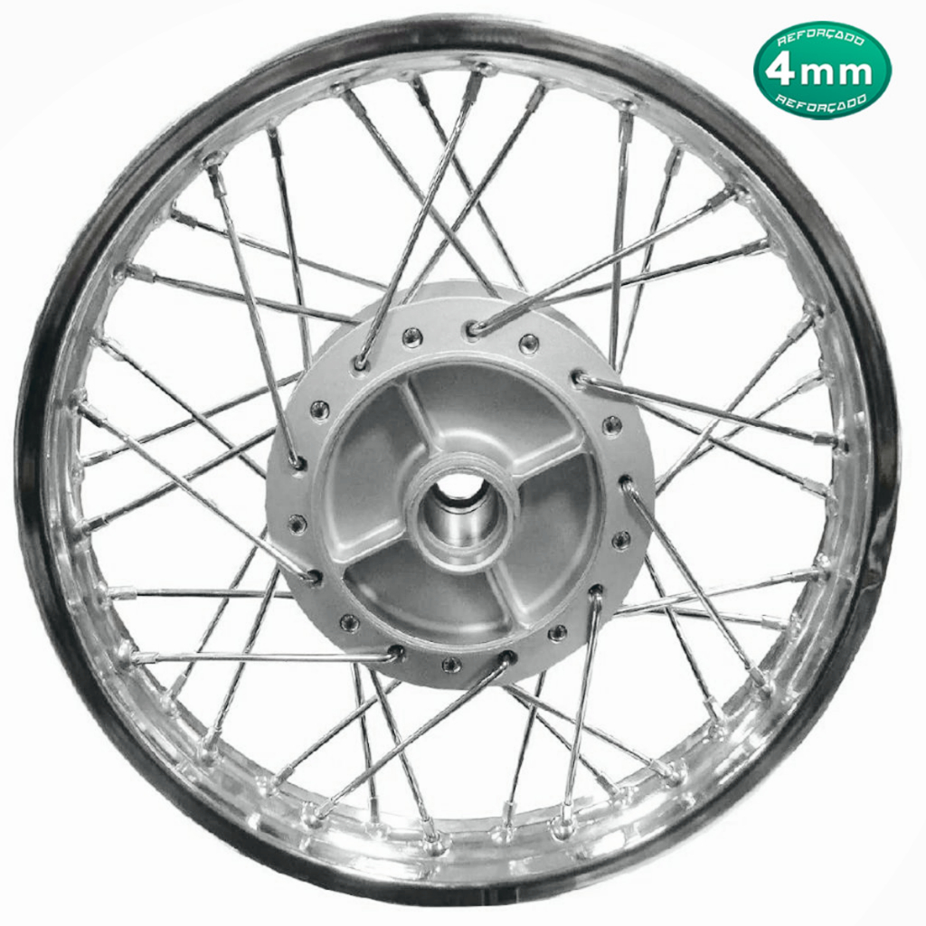Roda Aro Jante Calha Folha Traseira Biz 100 Biz 110 Biz 125 4mm Cromado Raiada Alinhada Montada