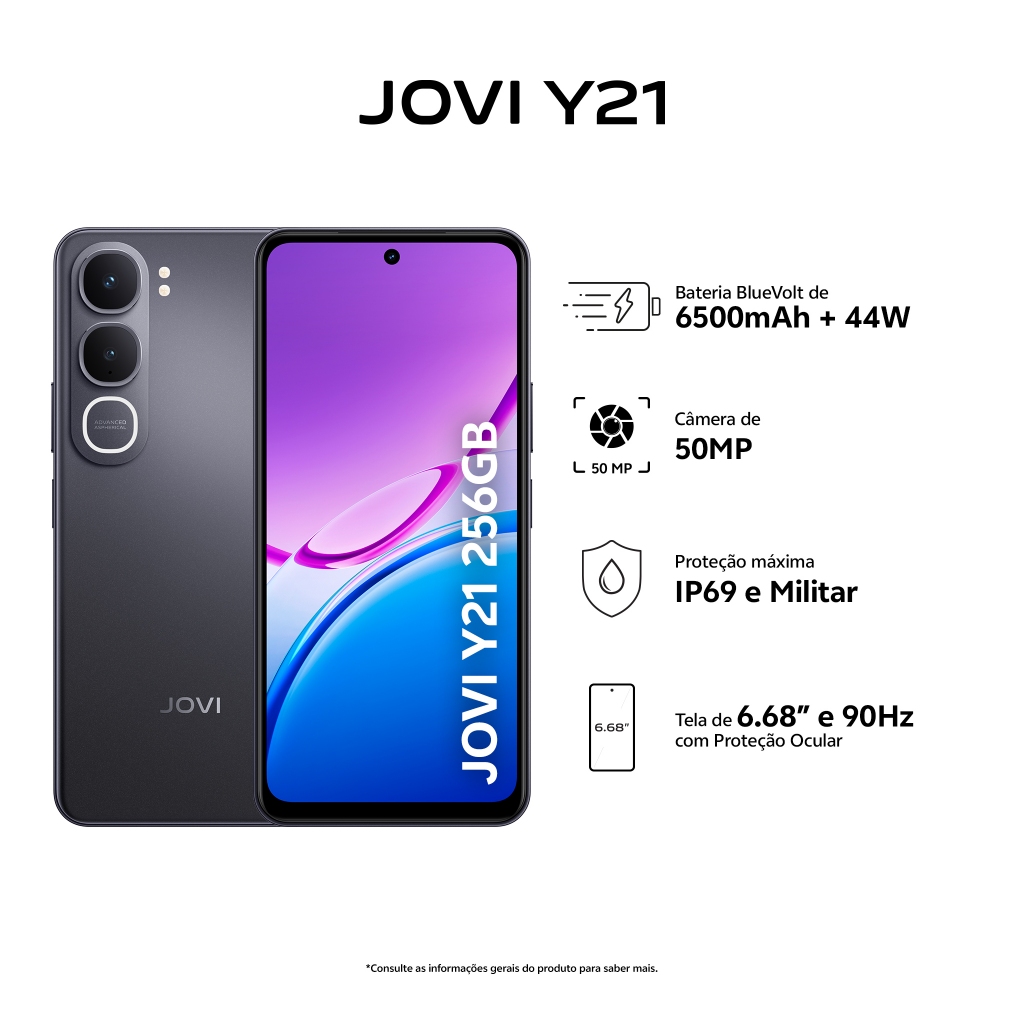 JOVI Y21 256GB 8GB RAM (4+4GB RAM expansível) Câmera 50mp Bateria 6500mah