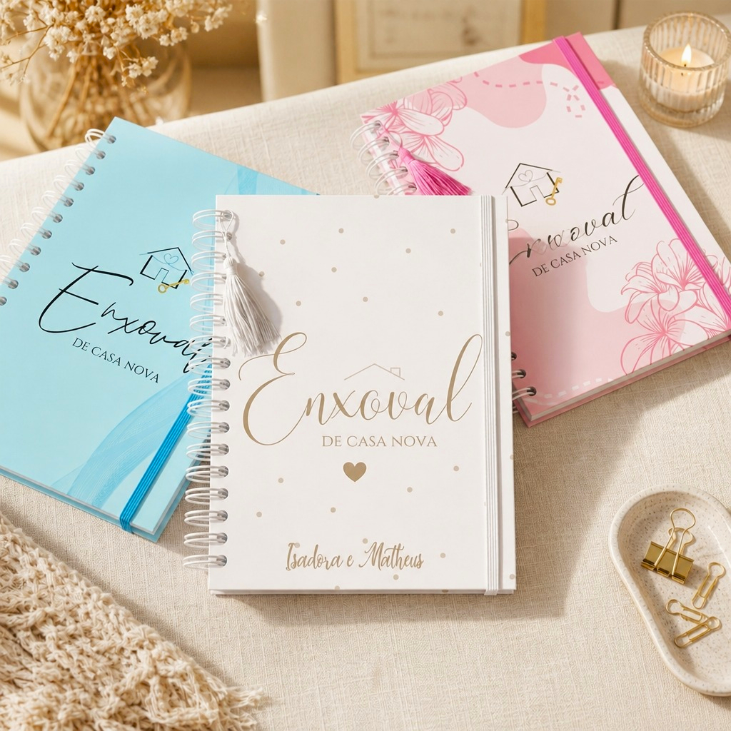 Planner Lista Enxoval de Casa Nova Personalizado Completo Controle Financeiro Casamento Noiva Noivos
