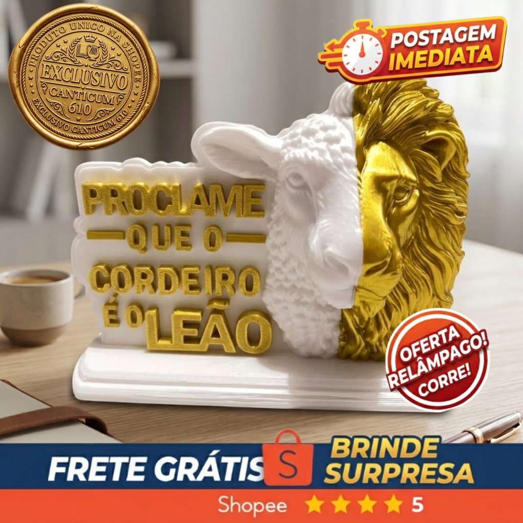 Placa Decorativa Cristã Cordeiro e Leão 3D | Decoração Religiosa | Presente Cristão | Enfeite para Sala e Escritório