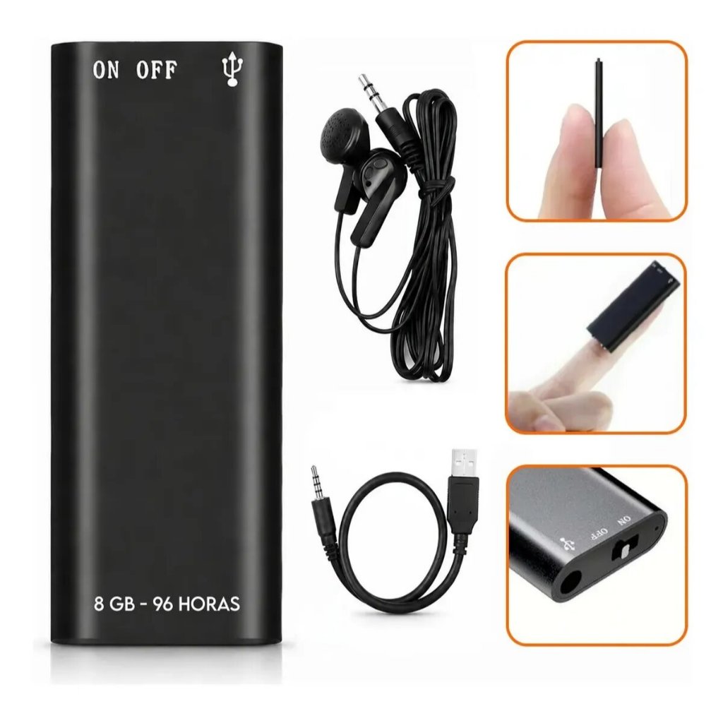 Mini Gravador Voz Som Digital Espião 96h Micro Escuta Nf 8gb