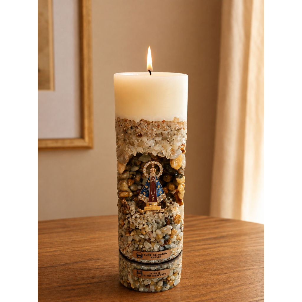 Vela Oratório Gruta Nossa Senhora Aparecida (Cor Morena) Perfumada Aromática Artesanal Cera Vegetal com Essência Premium