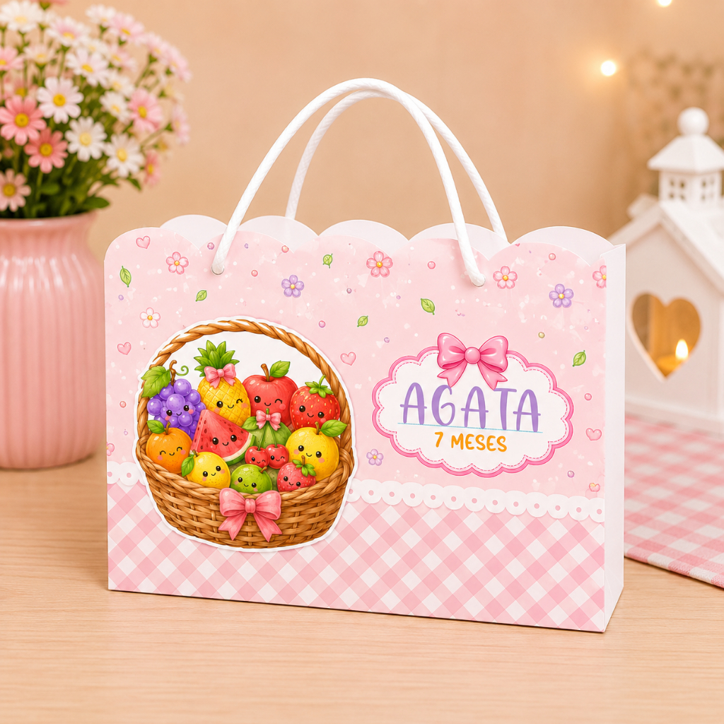 Sacolinha Personalizada para Festa Infantil | Lembrancinha com Nome | Vários Temas Disponíveis FRUTINHAS