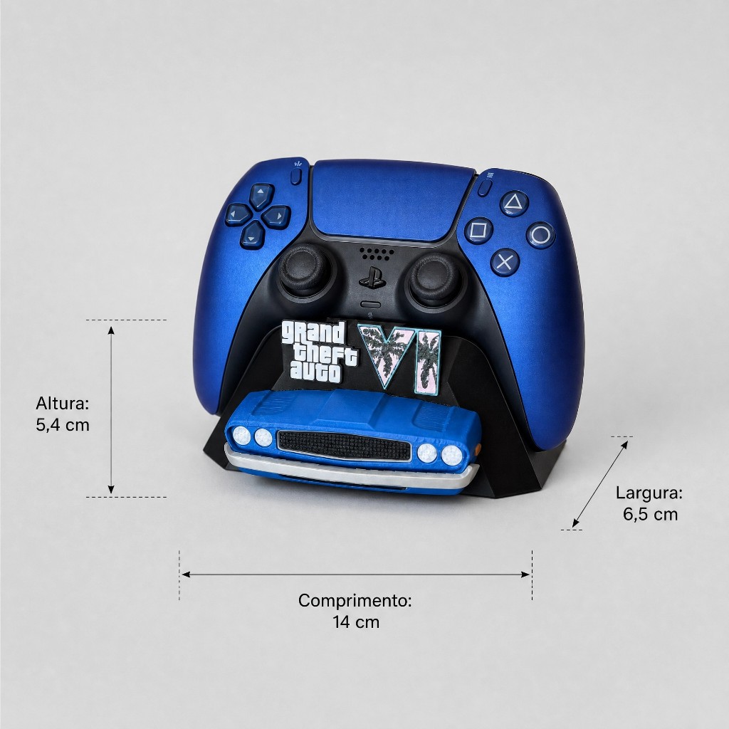 Suporte Para Controle PS5 Decorativo Estilo GTA VI Vice City - Modelo com Muscle Car Azul Amarelo Roxo Rosa — imagem 2 de 2