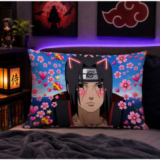 Almofada Itachi Uchiha Gatinho Akatsuki Naruto 27x37 cm Anime Decorativa Kawaii