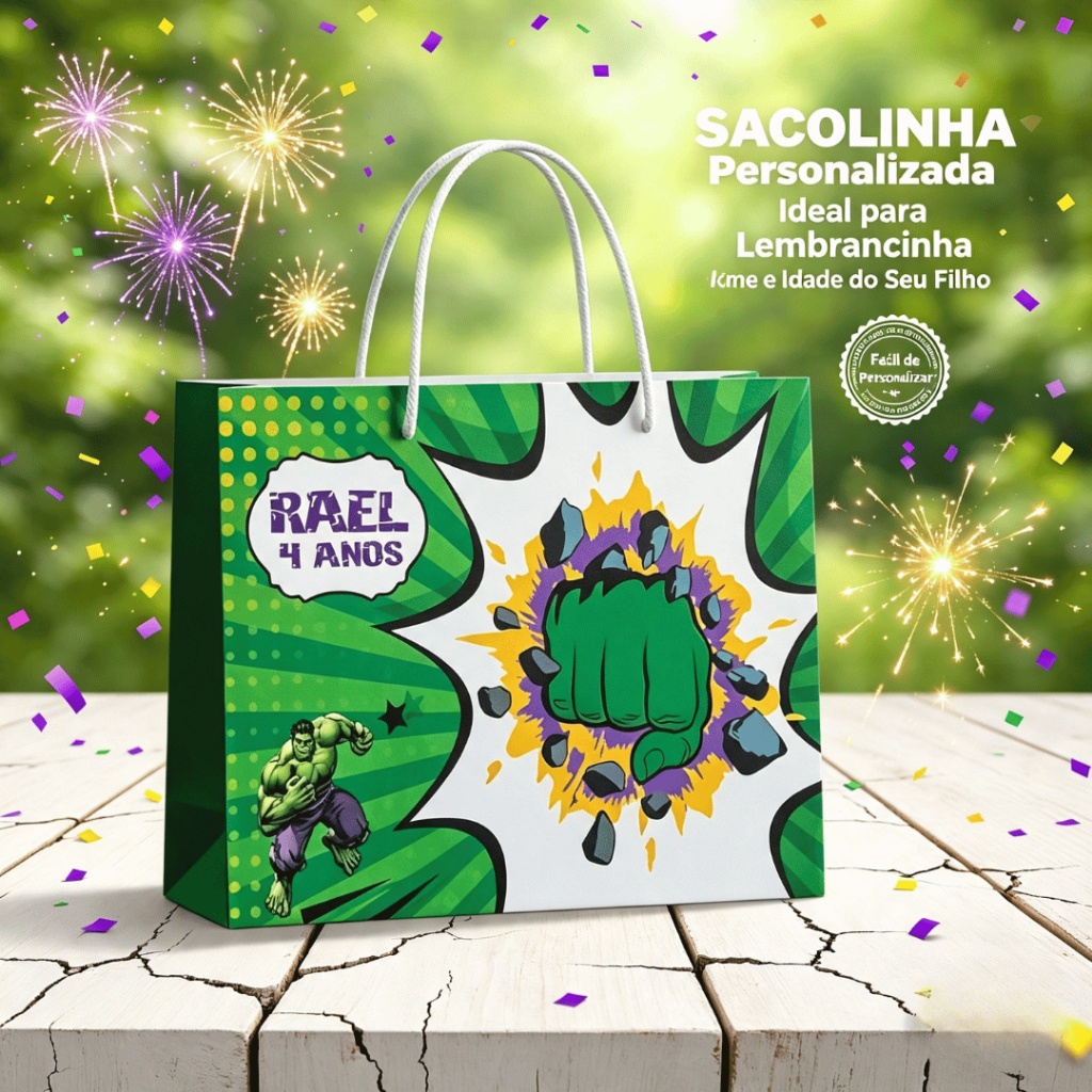 Sacolinha Surpresa Festa HULK Lembrancinha Personalizada kit com 5 10 15 20 25 Unidades