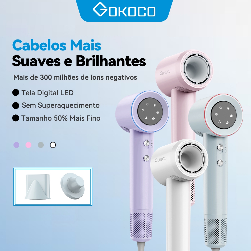 GOKOCO Secador de Cabelo GD029 Alta Velocidade Secador íons negativos Profissional 1500W de 2 Minutos Secagem Rápida