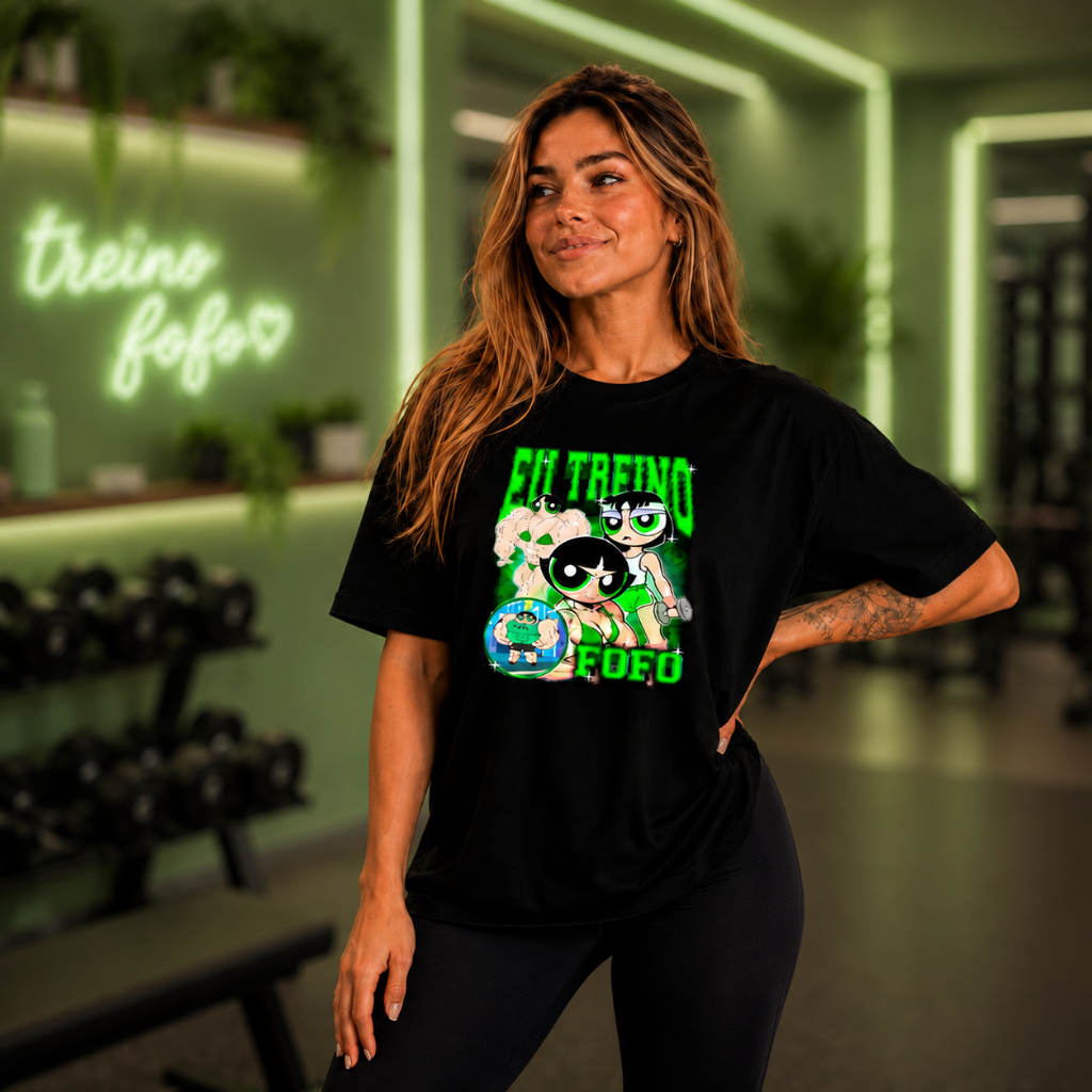 Camiseta Feminina Eu Treino Fofo Meninas Super Poderosas Academia Fitness Algodão