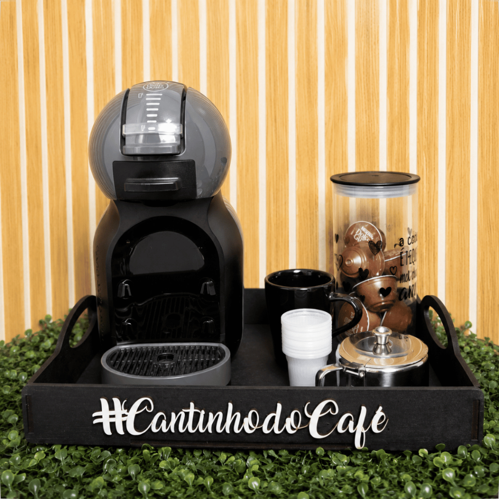 Bandeja Cantinho Do Café Mdf Preto Ou Camarelo Para Mesas Cozinhas Escritórios