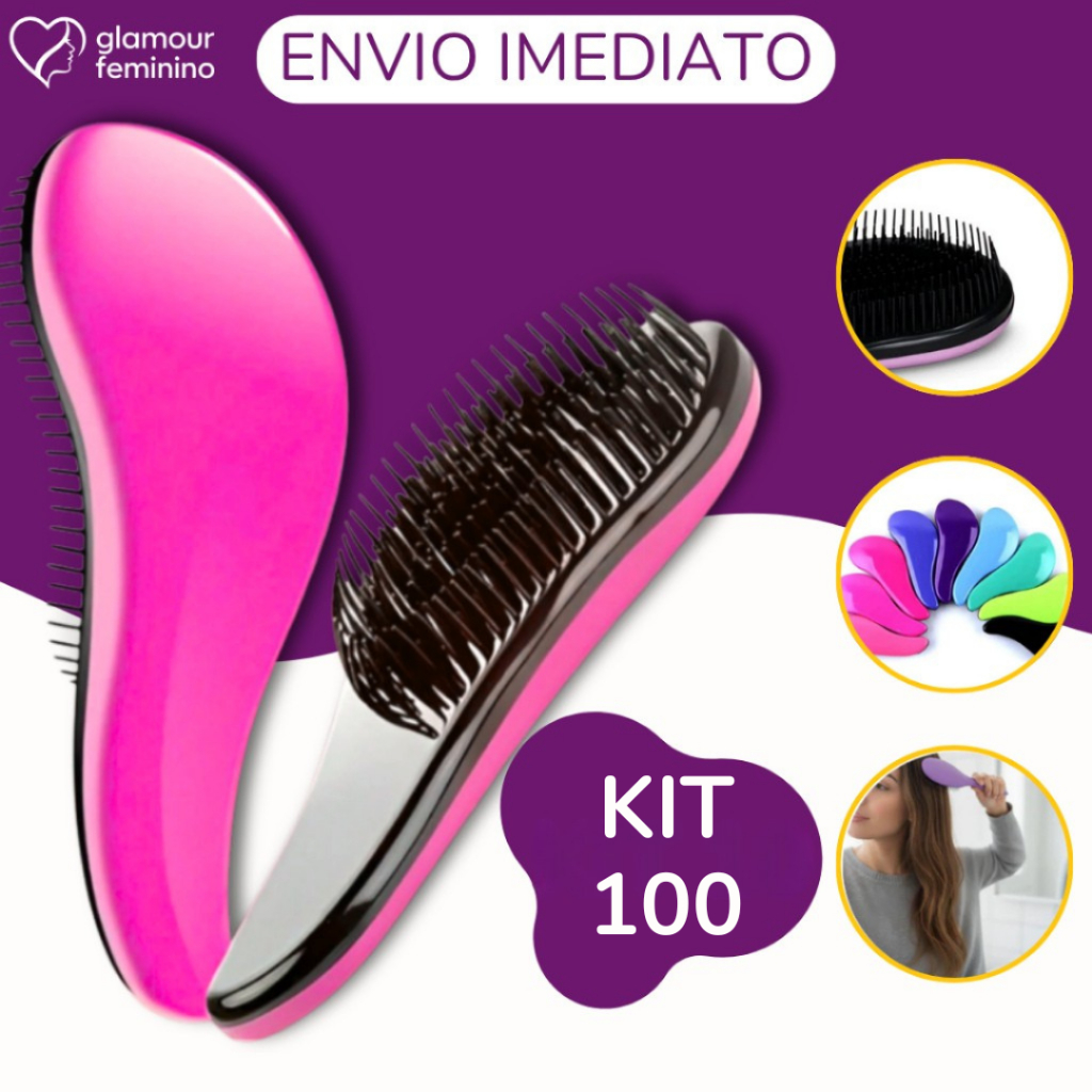 Kit 100 Escovas Mágicas premium pra cabelo  Anti Frizz - De Desembaraçar Cabelo - Glamour Feminino