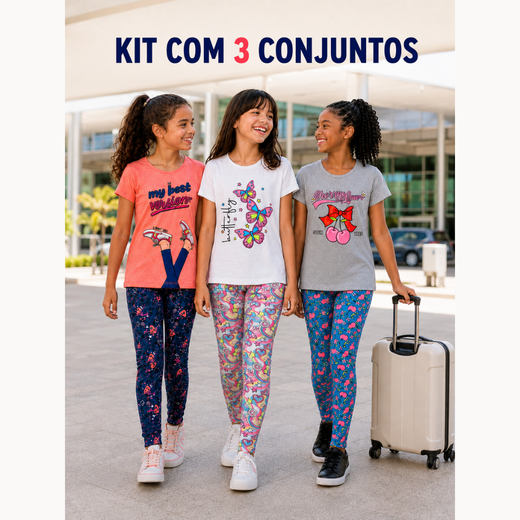 Kit 6 Peças Conjunto Infantil Juvenil Calça e Blusa Feminino Barato Atacado Tamanho 10 ao 16 anos