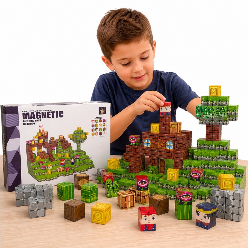 Kit 60 Blocos De Montar Magnético Educativo De Contrução