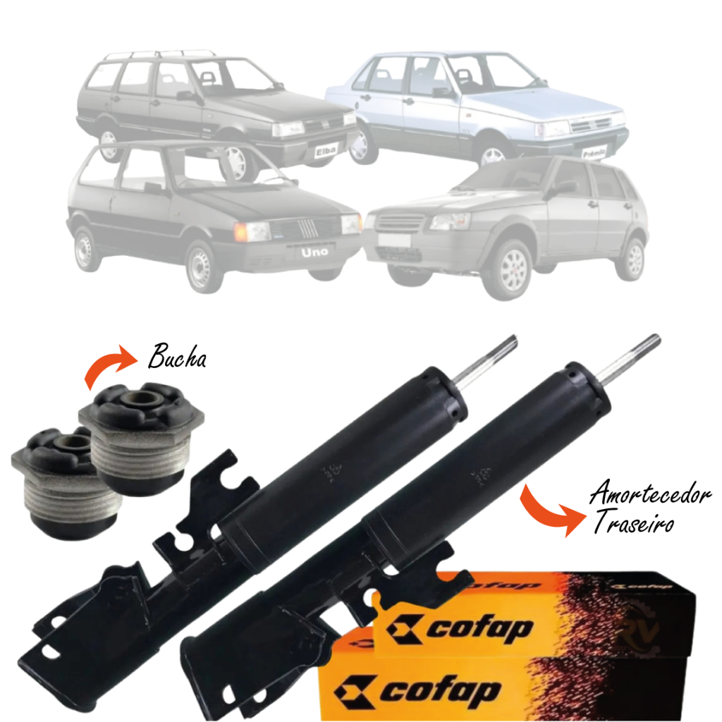 Kit 2 Amortecedores Traseiro Cofap Original Fiat Uno 1989 a 2013 + Bucha