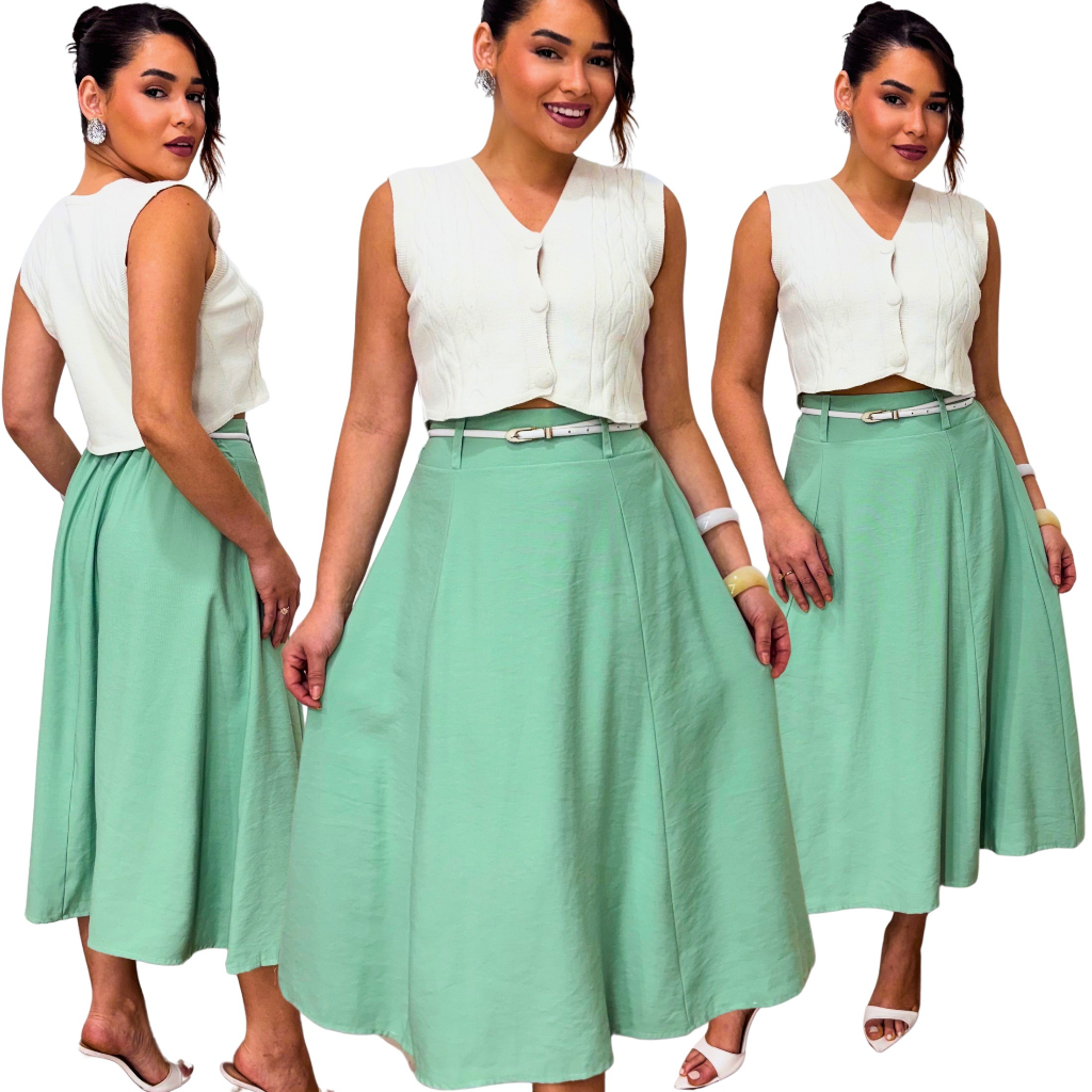 Saia Midi Feminina Cintura Alta – Elegante, Moda Evangélica e Social tamanho P, M,G, GG, G1,G2,G3  Plus zise