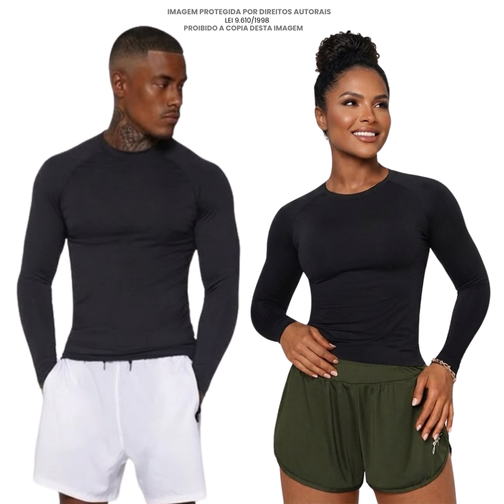 Camisa Masculina Térmica Segunda Pele Proteção Solar UV50+ Blusa Proteção UV Manga Longa Dry Fit Motoqueiro Esporte