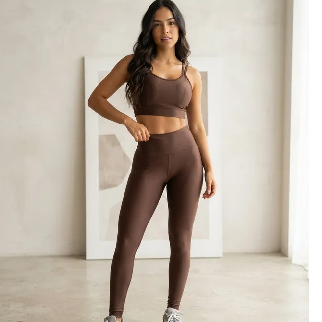 Conjunto top com calça bojo removível fitness academia feminino cintura alta moda zero transparência