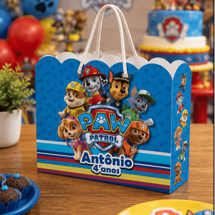 Sacolinha Personalizada Festa Infantil 20x15cm Nuvem Lembrancinha Patrulha Canina PawPatrol Livrinho de Colorir