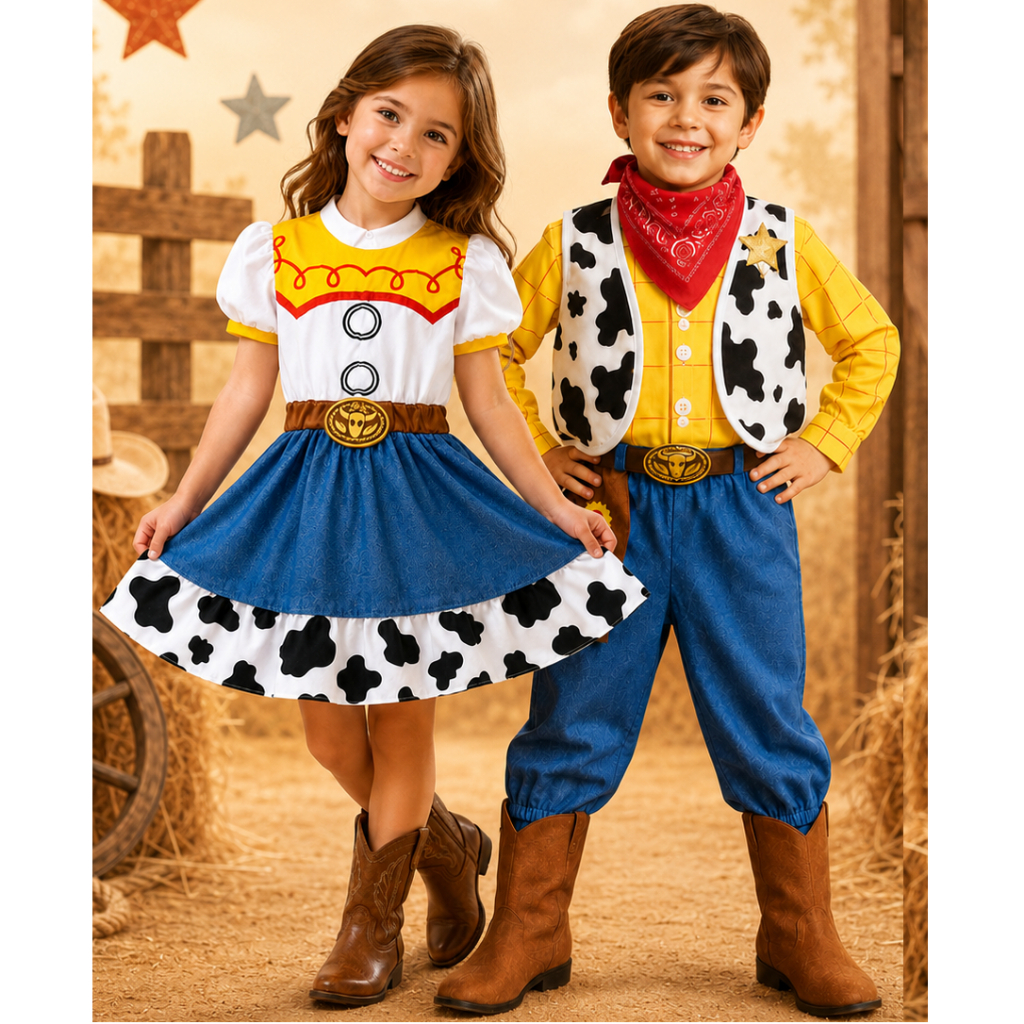 Fantasias  Infantil Woody Toy Story Xerife Cowboy Jessie Vestido Cowgirl meninos e meninas
