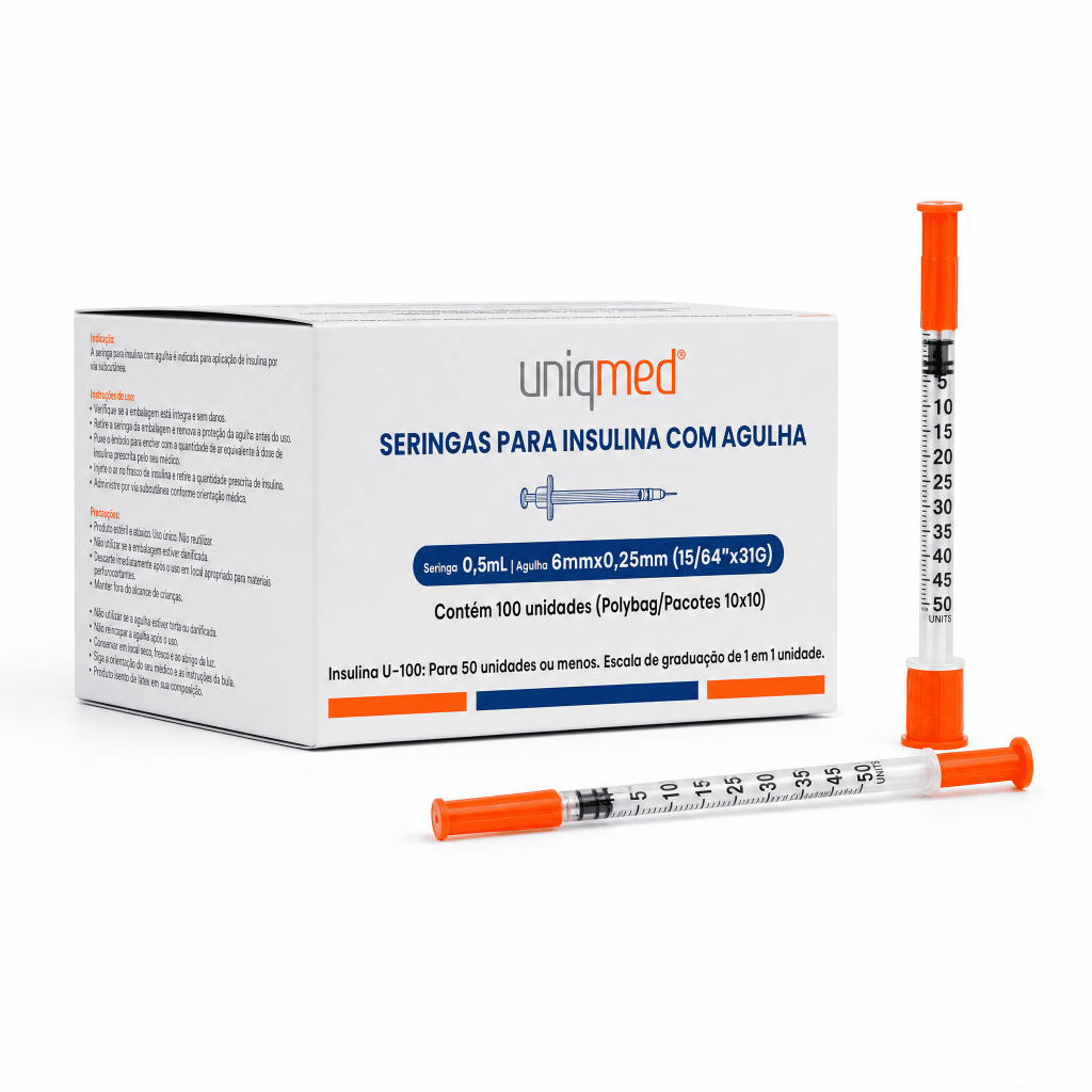 Seringa de 0,5ml (50Ui) com Agulha Fixa (6x0,25mm 31G) - 5/10/20/30 unidades