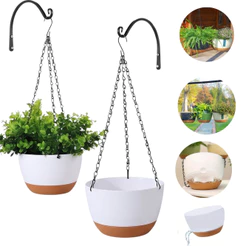 kit com 2 Vasos Supensos de polietileno com Corrente de metal e Prato De Pendurar Samambaias Orquídea