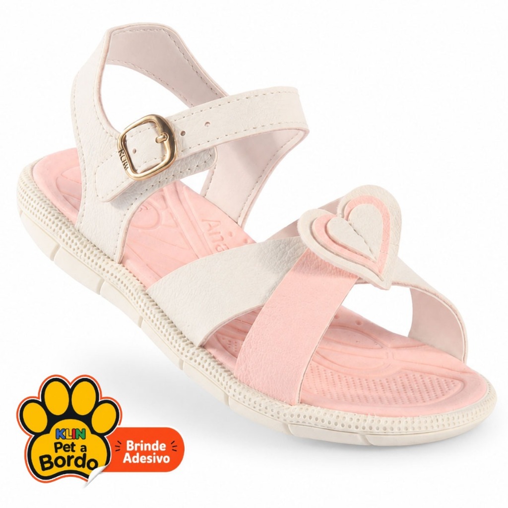 Sandália Papete Infantil Menina Klin Tic Tac com Aplique de Coração Super Leve Anatômica Rosa