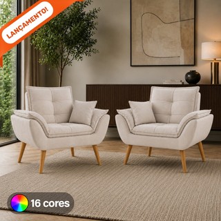 Kit 2 Poltronas Decorativas Opala Com Almofadas Amamentação Suede Aninha Poltronas
