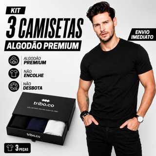 Camiseta Masculina Básica Algodão Manga Curta Gola Redonda para Dia a Dia Tribo