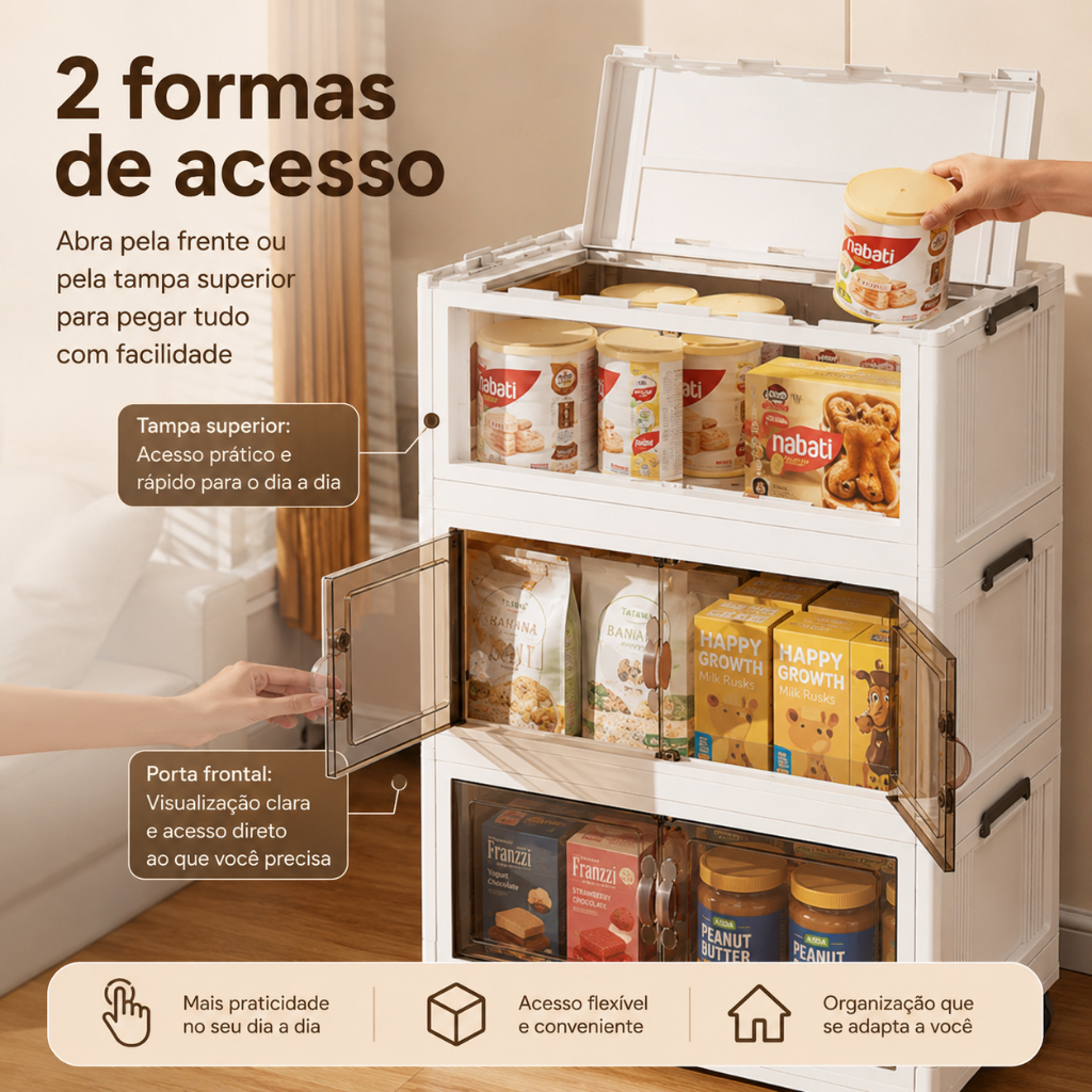 Armário Organizador Multiuso Caixa Organizadora Dobrável Armário de Plástico Empilhável com Rodízios Organizador para — imagem 2 de 2