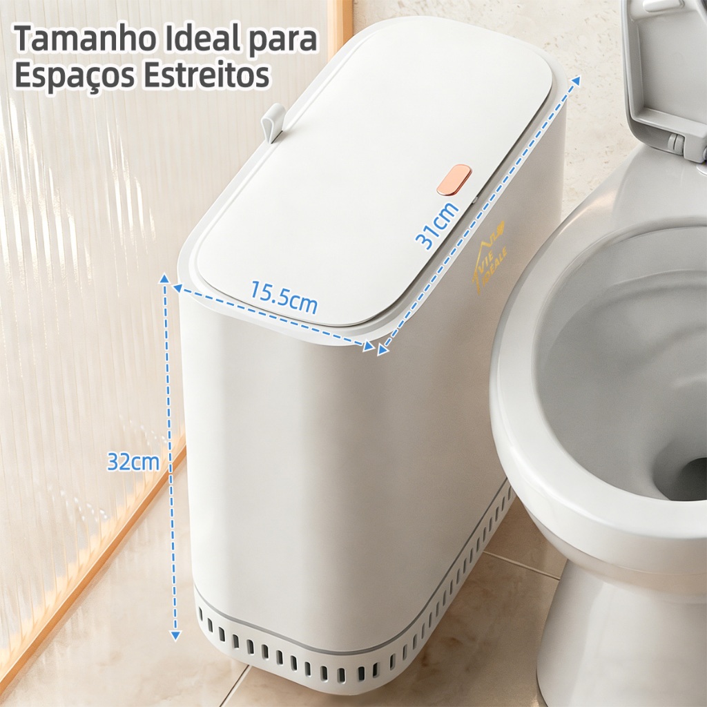 Lixeira Banheiro Fina Tampa Click Cesto Lixo Anti Odor Vedação Pressão Estreita Cozinha Quarto — imagem 2 de 2