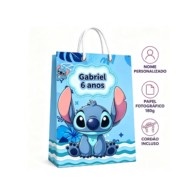 Sacolinha Surpresa Stitch Azul Personalizada  Lembrancinha Festa Pra Criança Infantil (P e M)