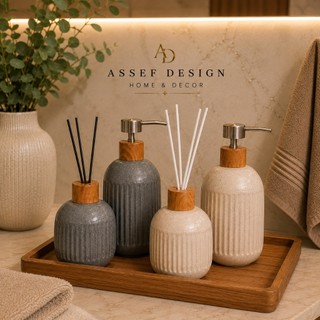 Kit Banheiro Porta Sabonete Liquido + Difusor de Ambiente Aromatizador Elegante Moderno Cerâmica