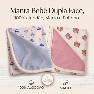 Manta Bebê Cueiro Dupla Fase Estampada Baby enxoval Bebe 100% Algodão 90X90 Menino Menina Rosa Azul