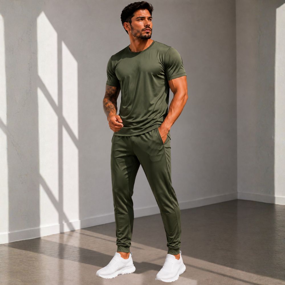 Conjunto Masculino Dry Fit Colmeia Camiseta Manga Curta + Calça Esportiva Academia Treino Fitness