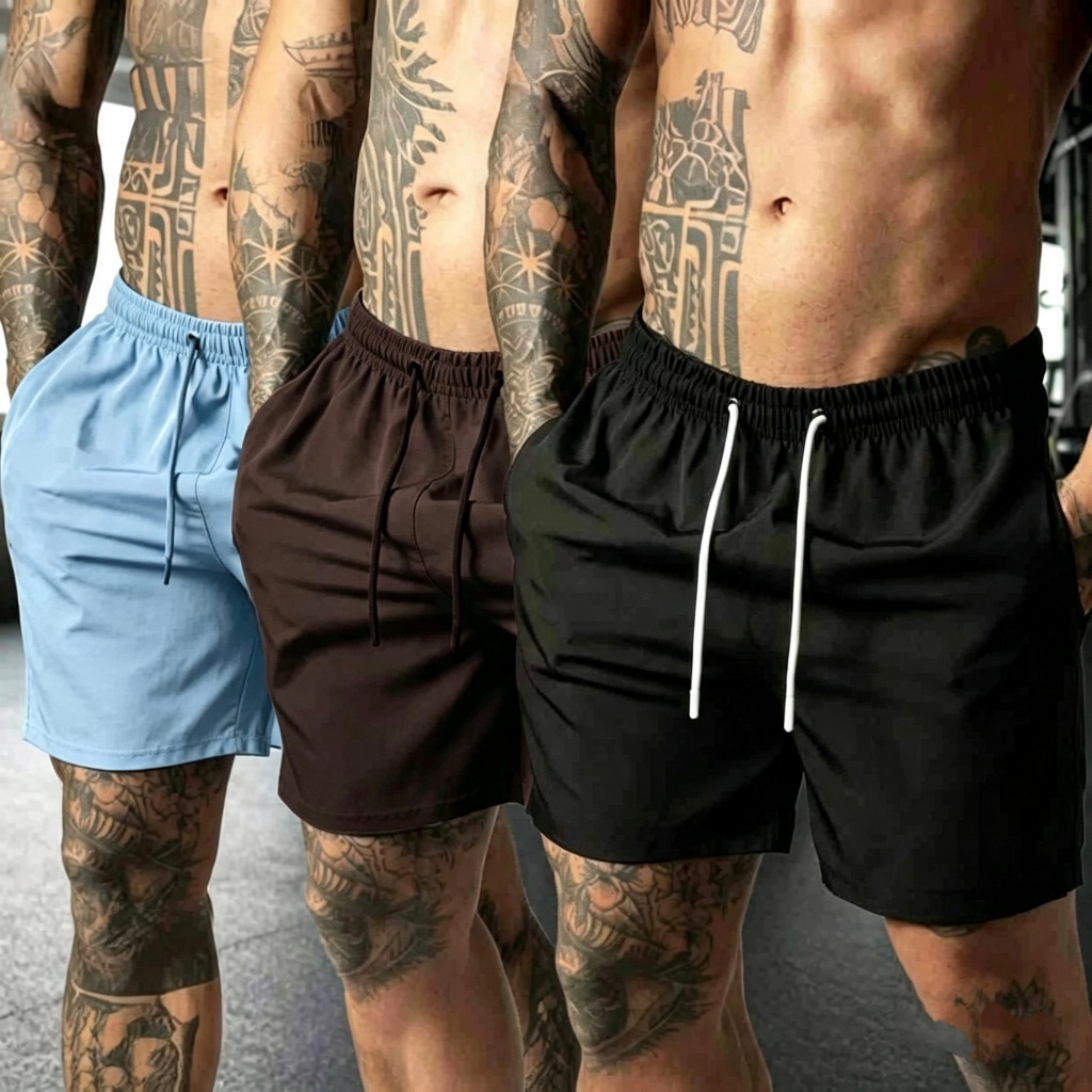Kit 3 Shorts de Tactel Com Elastano Masculino Básico Liso Moda Praia do M ao GG
