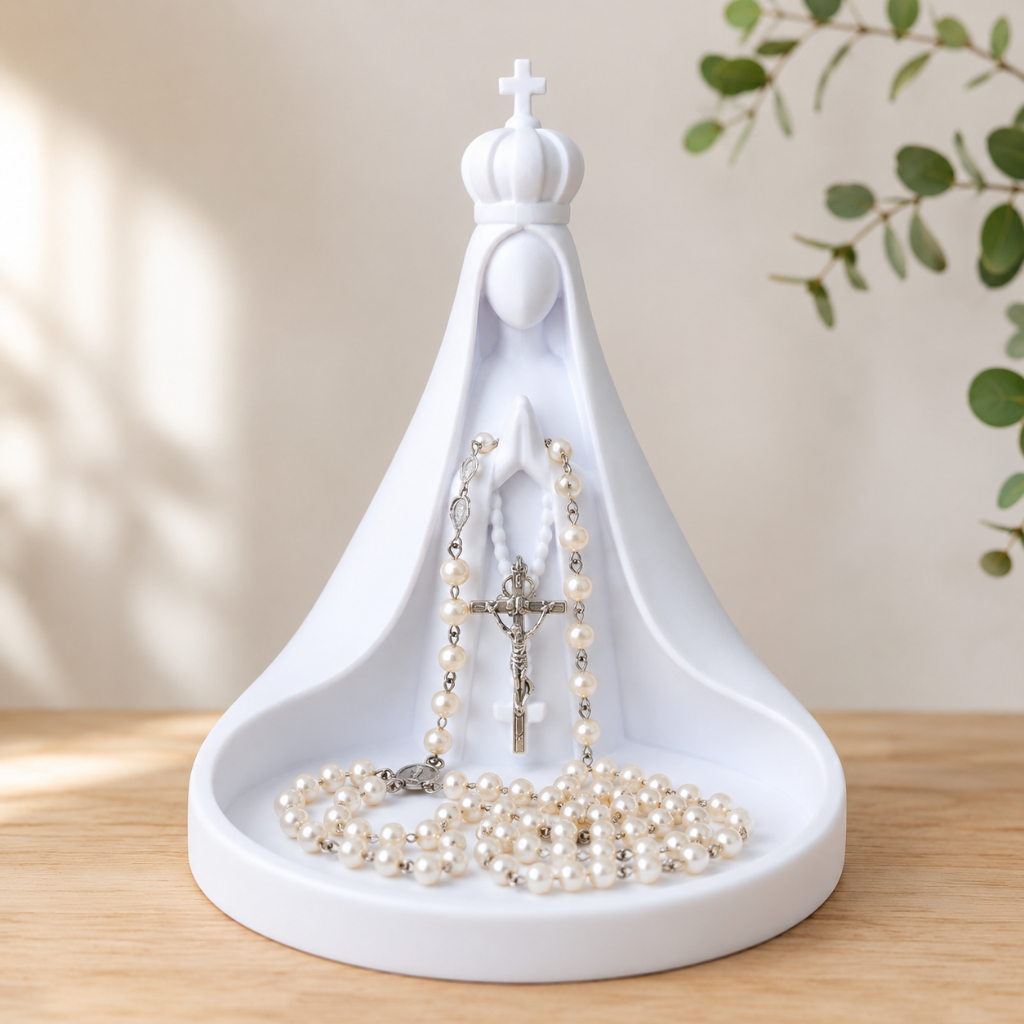 Porta Terço Nossa Senhora Aparecida 13cm Organizador Religioso Decoração Católica Presente em Impressão 3D