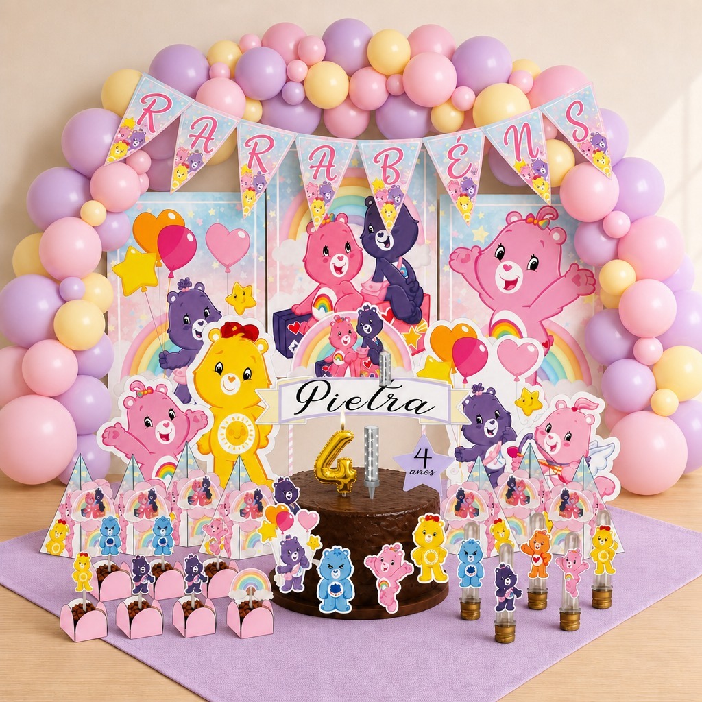 Kit Festa Mesversário Ursinhos Ca. Fofinhos Personalizado 78 Itens Decoração Completa Bebê Lembrancinhas