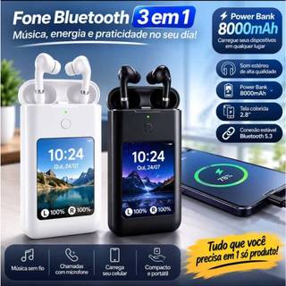 Fone de ouvido 3in1 Power BanK Com Tela 2.8 Polegadas Bluetooth  Com Muitas Funções 8000m…