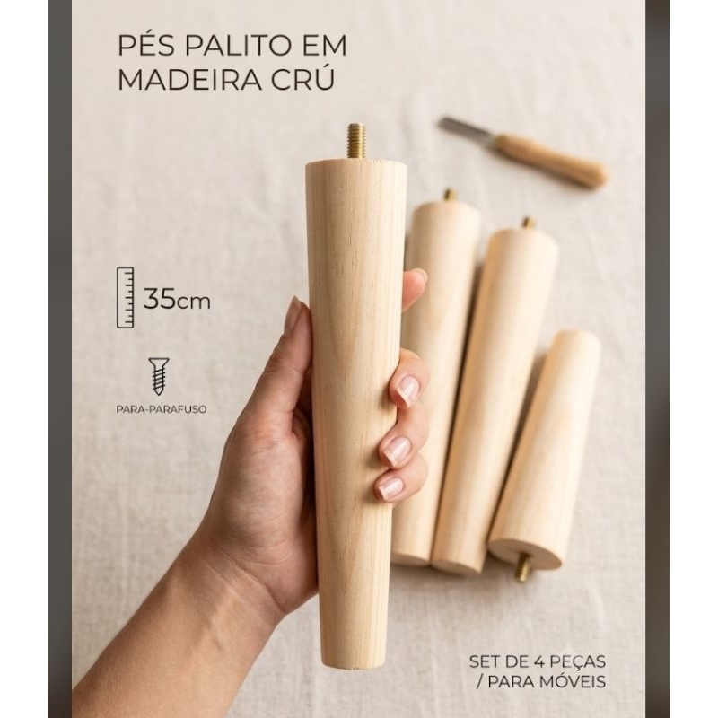 kit com 4 pé palito de 35 cm,com parafuso,perna para móveis."sem pintar" mesa de centro , mesa orgânica , mesa lateral