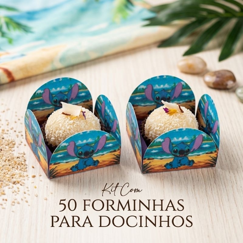 Kit 50 forminhas Para Docinhos Tema Stitch Festa Aniversário Brigadeiro - Forminha 4 Pétalas Stitch aniversário infantil