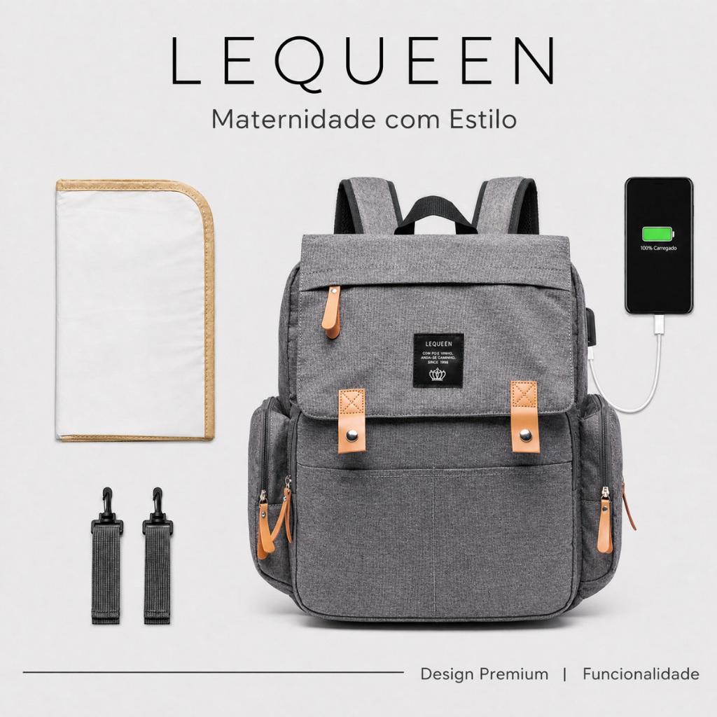 Bolsa Bebê Saída Maternidade Lequeen Mochila Reforçada Moderna Luxo Multifuncional