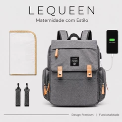 Bolsa Bebê Saída Maternidade Lequeen Mochila Reforçada Moderna Luxo Multifuncional