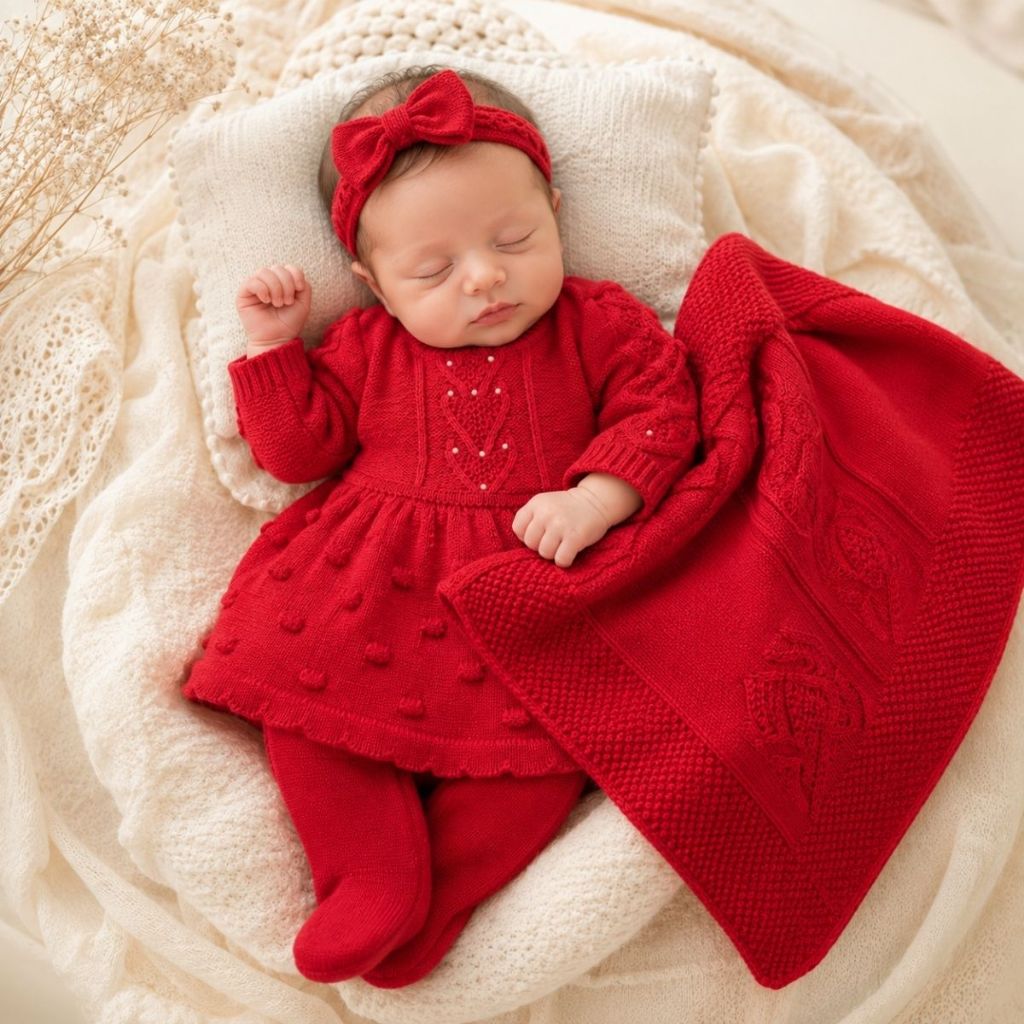 Conjunto Vestido Calça Manta Perolá Récem Nascido Tricô Tricot Infantil Bebê Menina