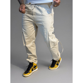 Calça Jogger cargo Masculina Sarja Premium com Elastano Slim Confortável