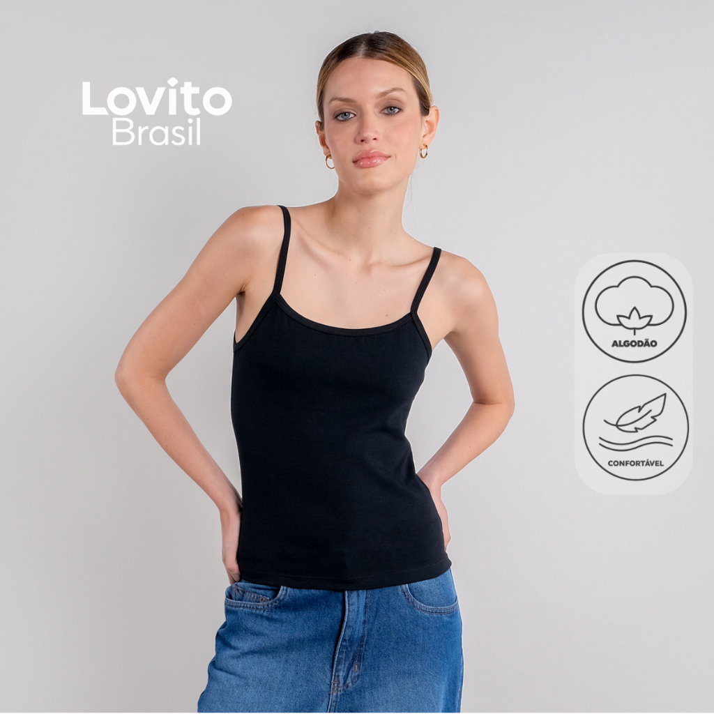 Lovito Regata de Alça Casual Feminina de Algodão TKB20812111