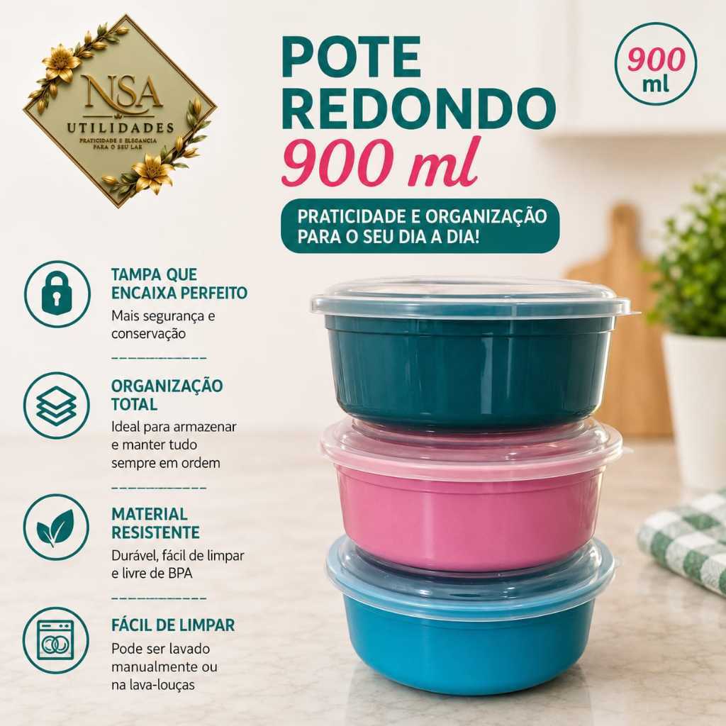 Pote redondo tampa transparente 900ml atacado brinde gás revenda kit 100/200 unidades