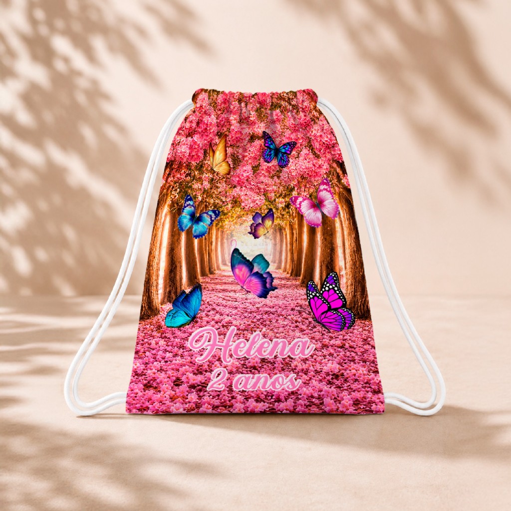 10 Mochila Personalizada 18x26 Sacolinhas Festa Aniversário Lembrancinha Jardim Encantado Borboleta M3
