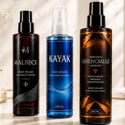 Kit 3 Body Splash Masculino Essencialle + Kayak + Malbec 200ml Amadeirados Homens Cheirosos