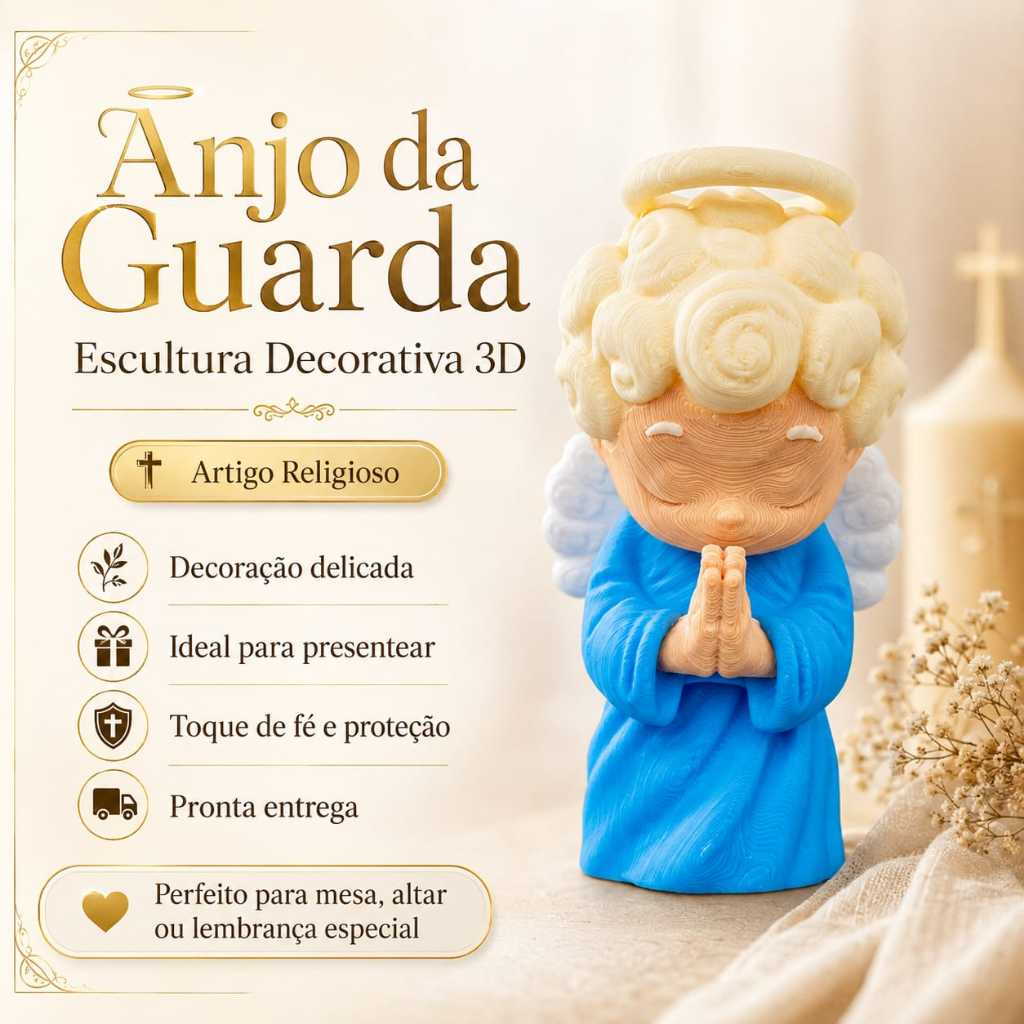 Anjo Decorativo 11 cm Imagem Sacra Religiosa para Altar Oração Presente Católico Proteção Espiritual Decoração Cristã 3D